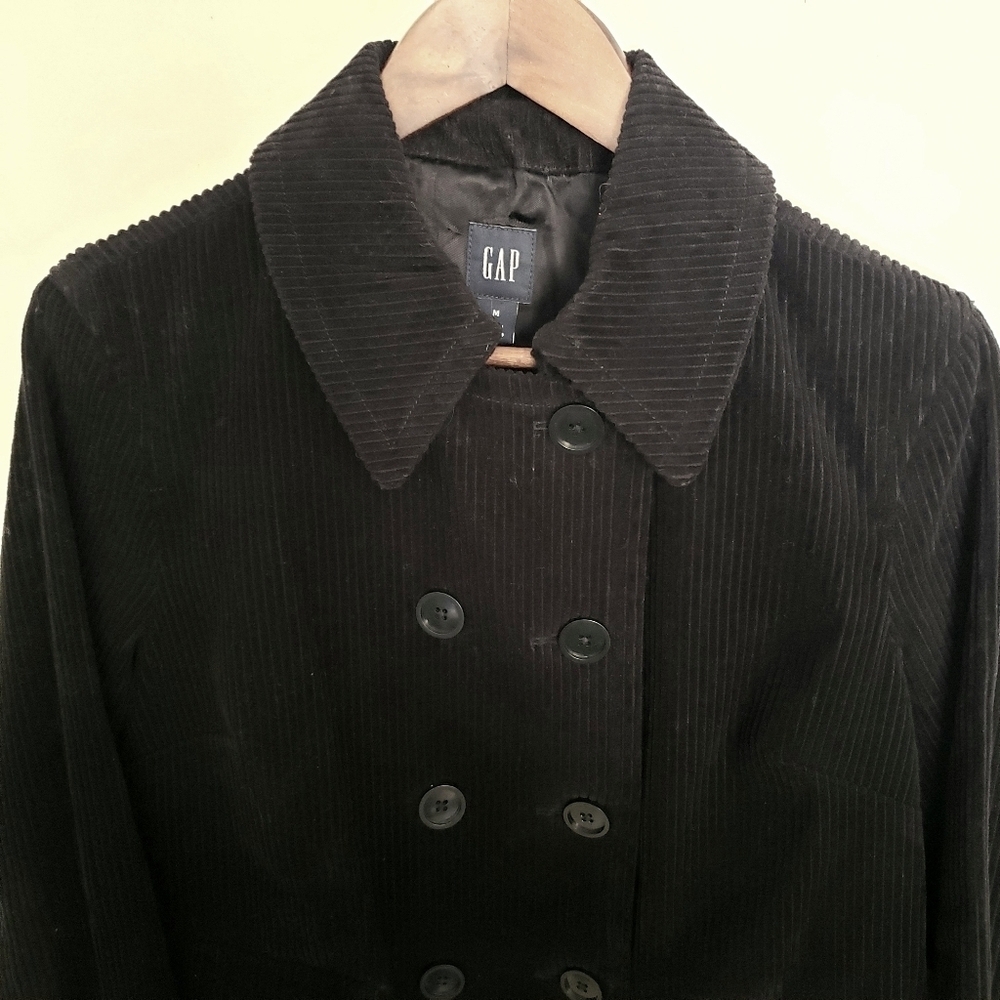 Vintage Gap Blazer Jacket Corduroy Double Breasted Lined Black Womens Medium Y2K - Picture 2 of 11